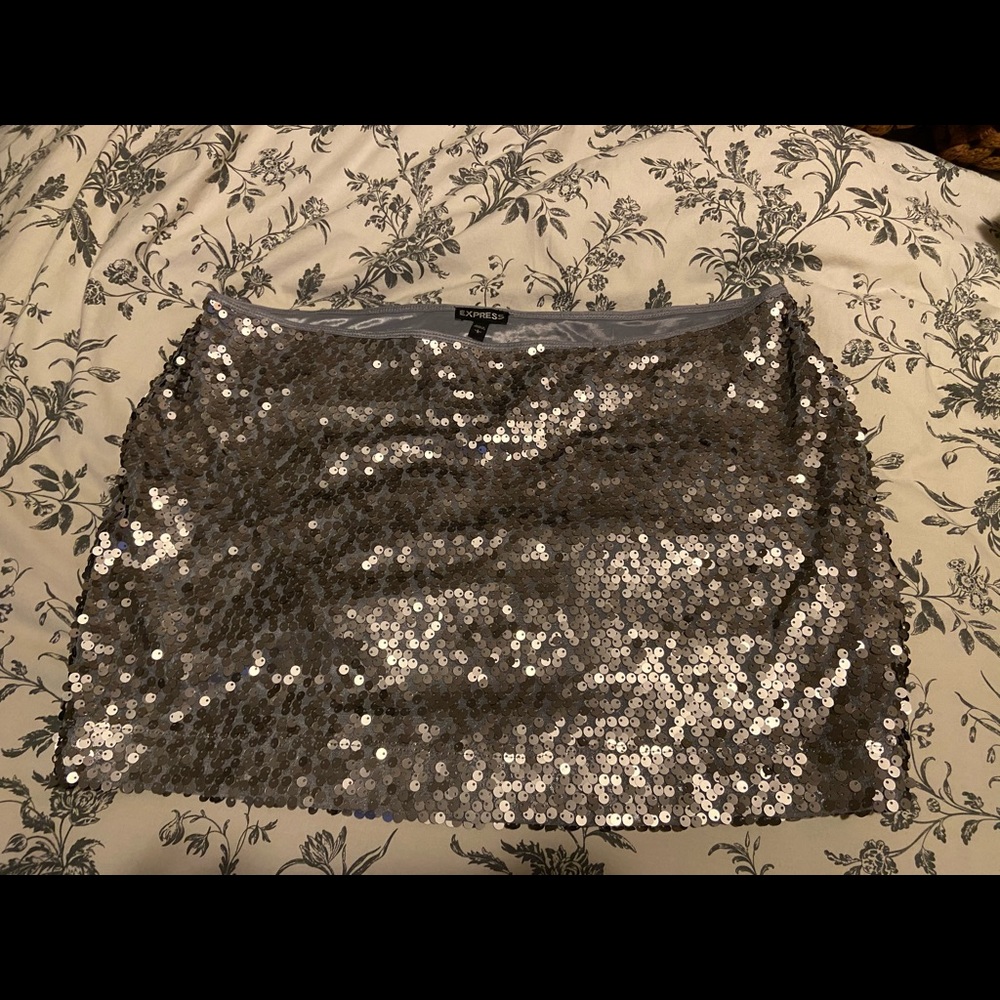 Express silvery/gold sequin mini skirt L